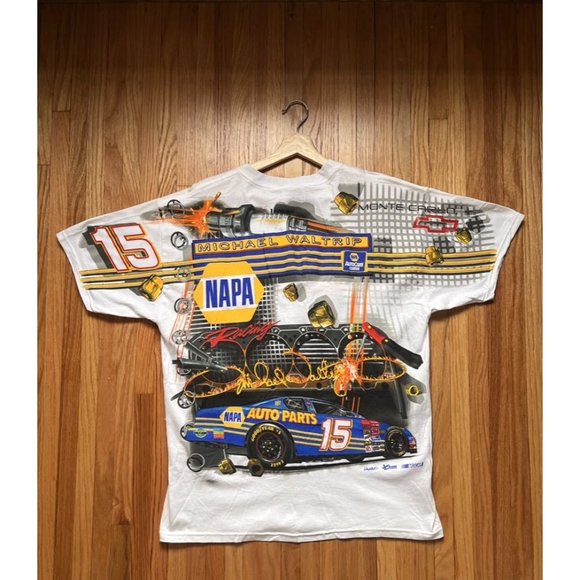 VINTAGE 90S NASCAR NAPA AUTO PARTS ALL OVER PRINT MICHAEL WALTRIP T SHIRT SIZE M - Picture 3 of 5